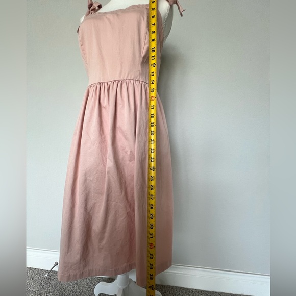 Cotton Dusty Powder Pastel Pink Ruffle Bow Tie Strap Summer Ballerina Midi Dress - Picture 6 of 10